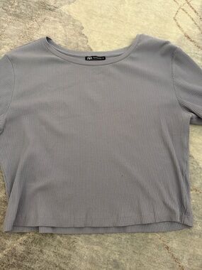 Zara Short-Sleeve Ribbed Crop Top in Light Lavender